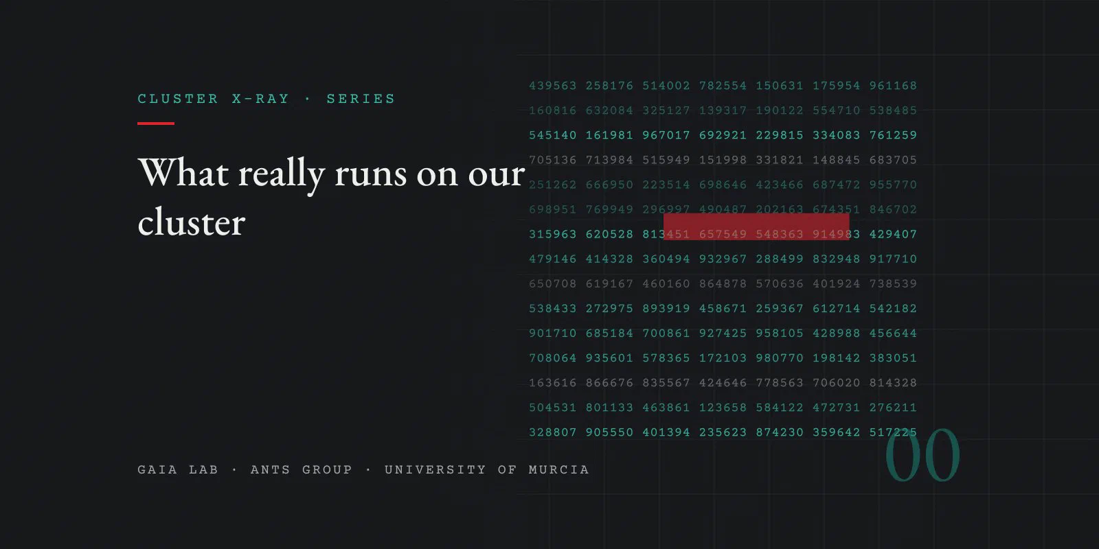 Rows of six-digit job identifiers in monospaced type, with a red stripe