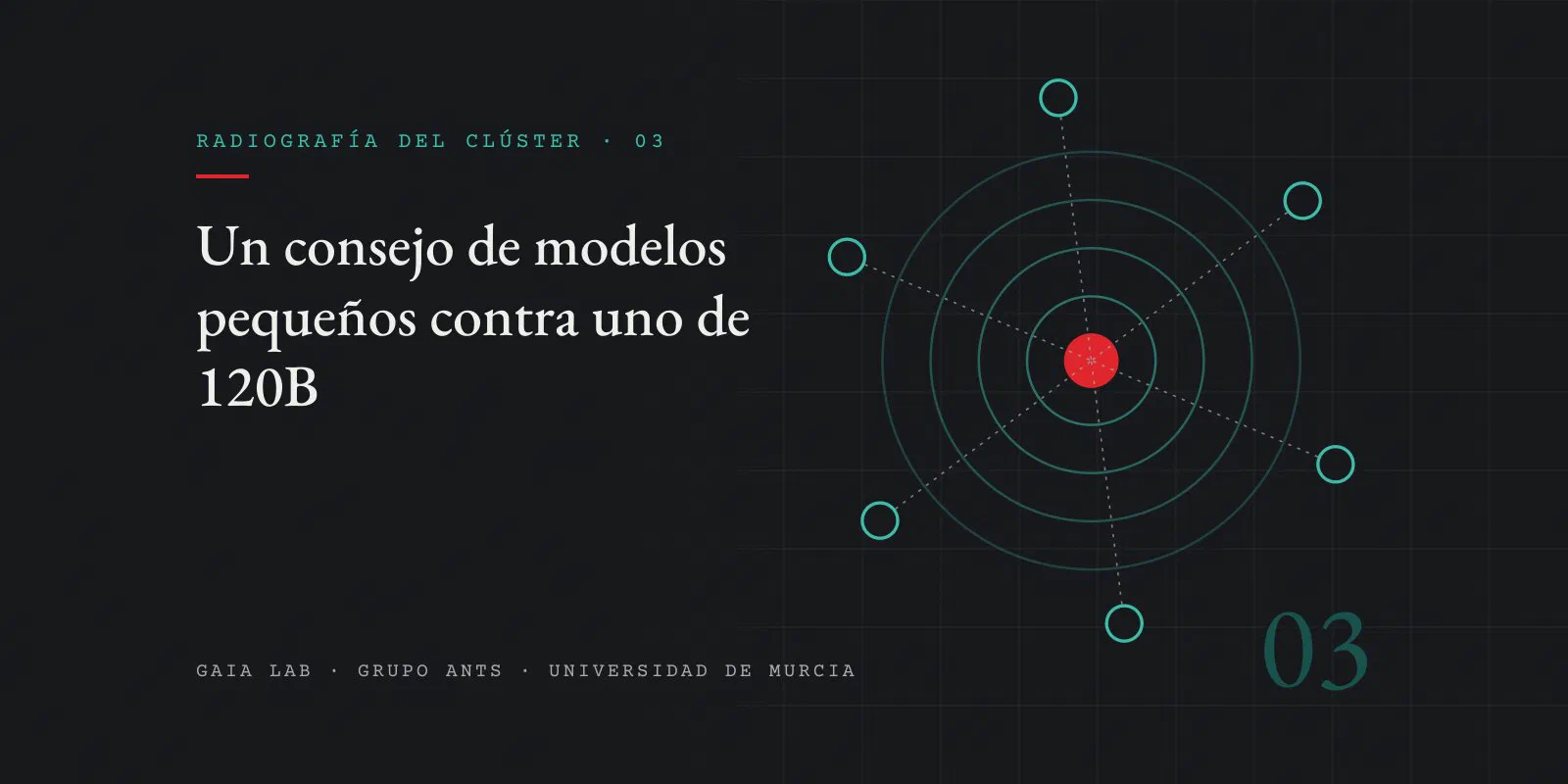 Diana de anillos concéntricos con un centro rojo, rodeada de seis círculos conectados al centro por líneas de puntos